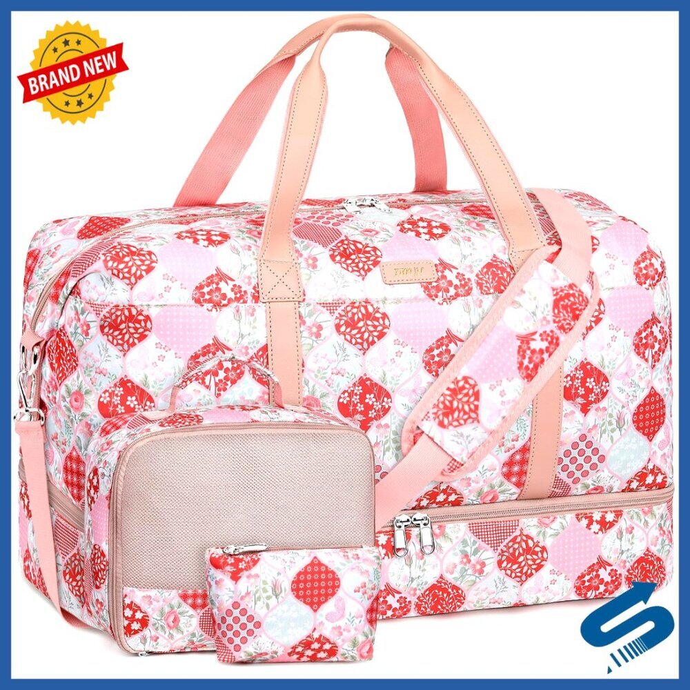 Large Weekender Duffel Bag with Shoe Compartment & Toiletry Bag Set